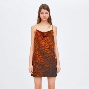 ZARA Animal Print Mini Slip Dress
